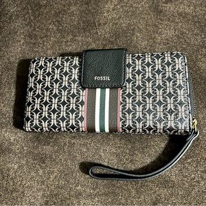 Fossil Madison Zip Clutch Black Stripe